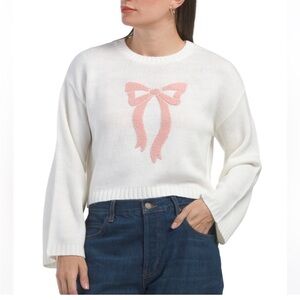 Sincerely Jules Cream Sweater with Pink Bow